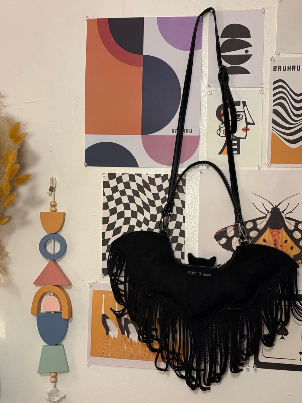 Betsey Johnson Xoblaire Black Bat Fringe Crossbody Bag NWT